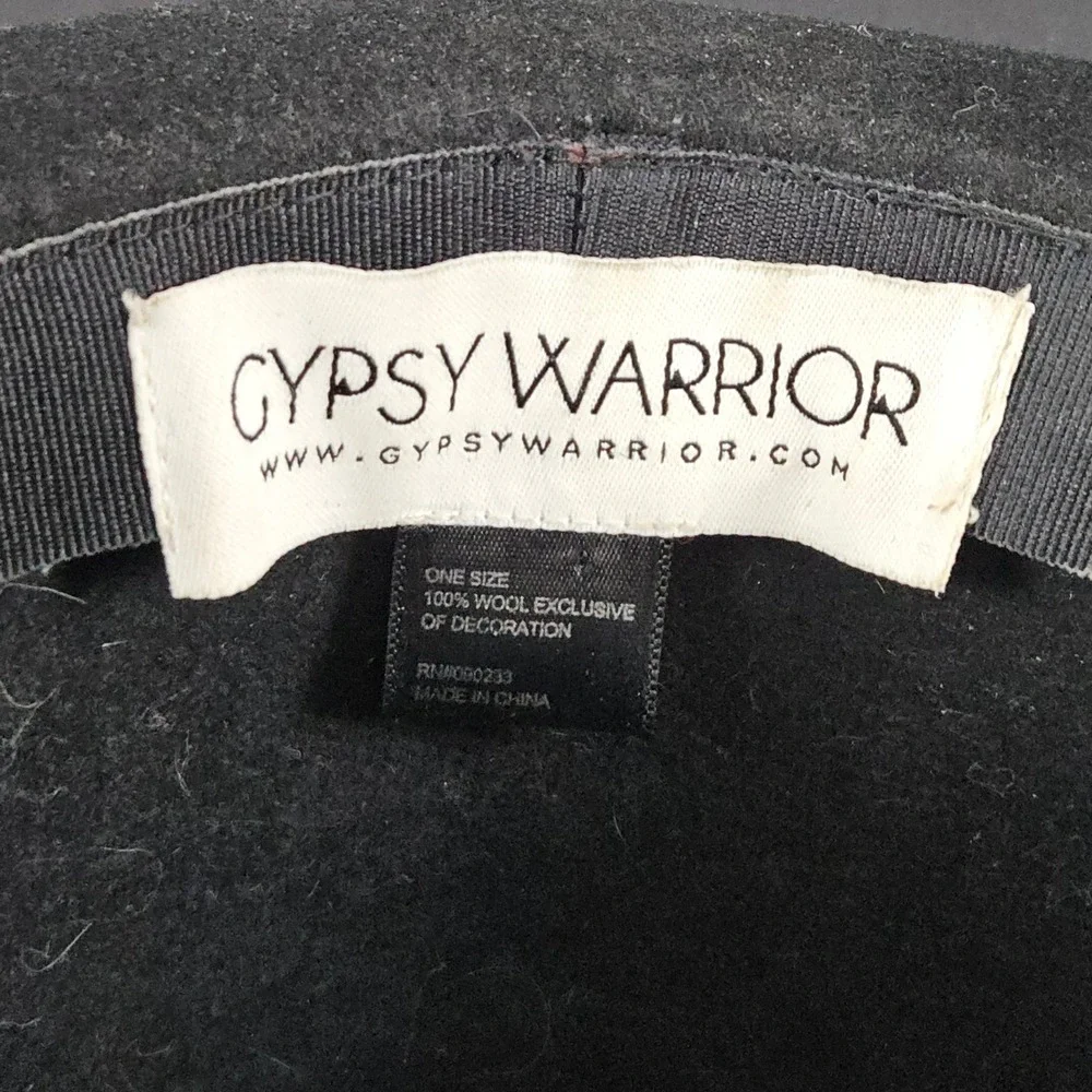 Gypsy Warrior Black Wool Fedora Hat Embellished Band Feather Detail‎ One Size